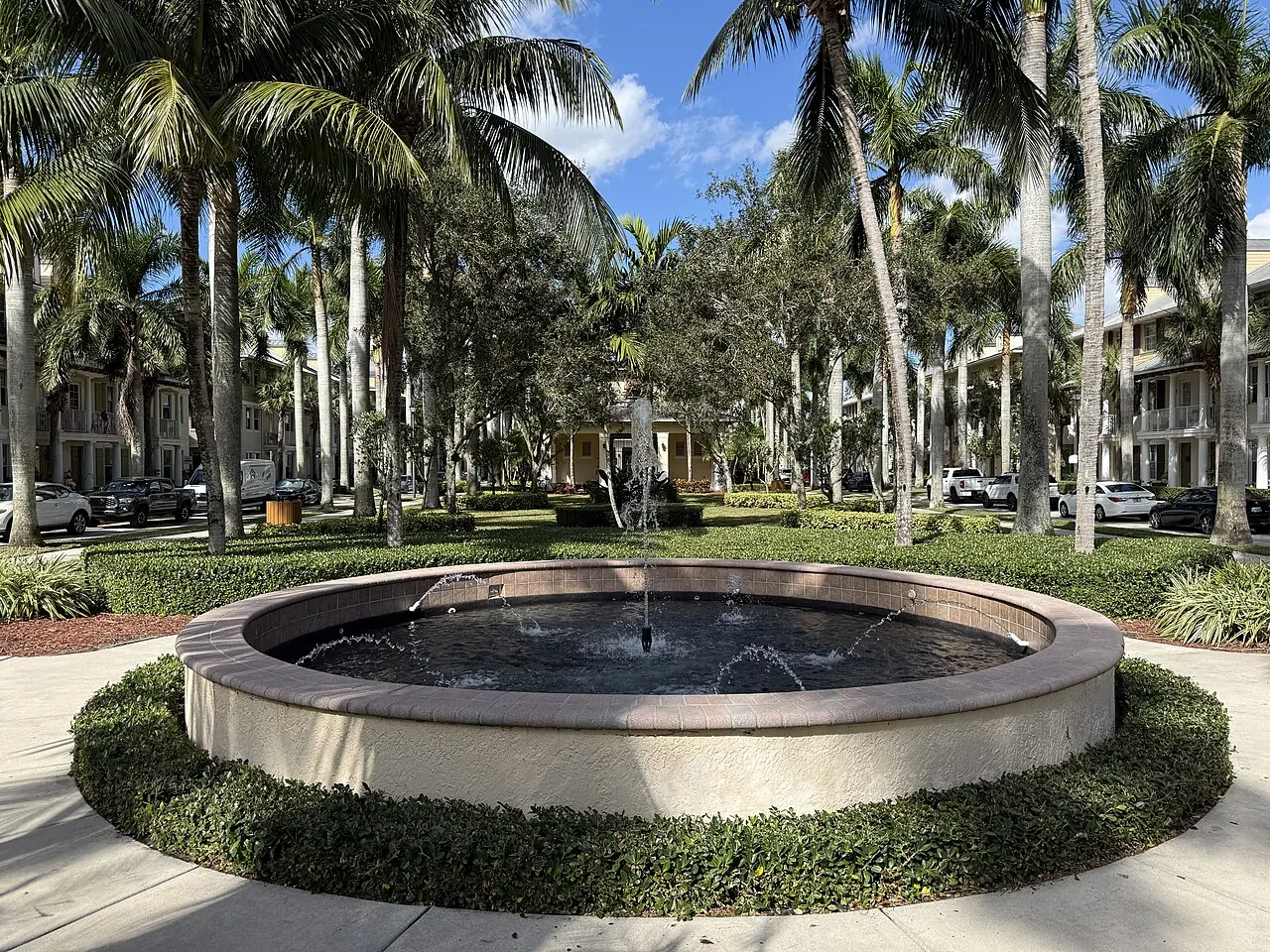Fountain and palms in the Antigua neighborhood of Abacoa, Jupiter, Florida